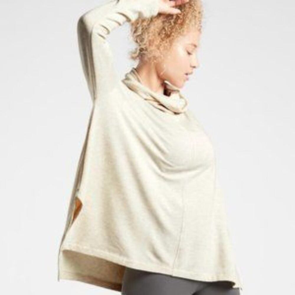 Athleta Ethereal Brushed Funnel Neck Pullover Sweater In Light Oatmeal Heather